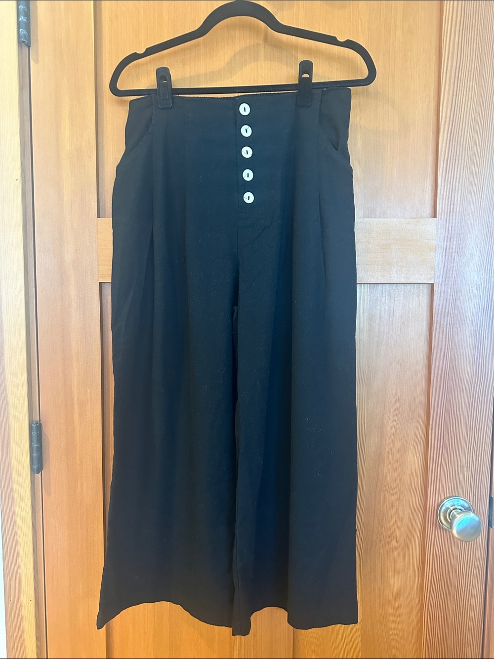 High-Waist Black Wide Leg Linen Blend Pants
